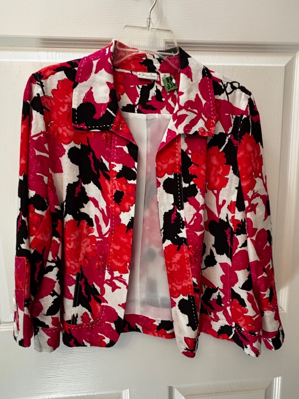 Kim Rogers Floral Open-Front Blazer in Pink, Red & Black